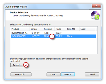 Select Usable Burning Device Select Usable Burning Device