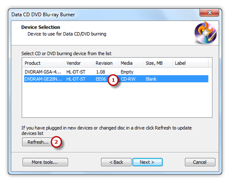 Select Usable Burning Device Select Usable Burning Device