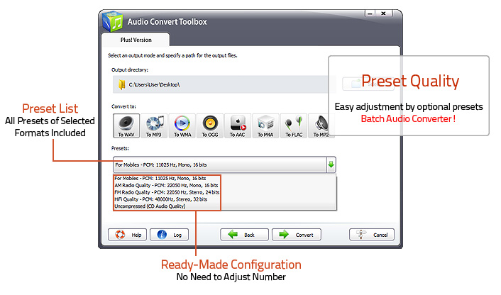Customizable Output Presets Customizable Output Presets