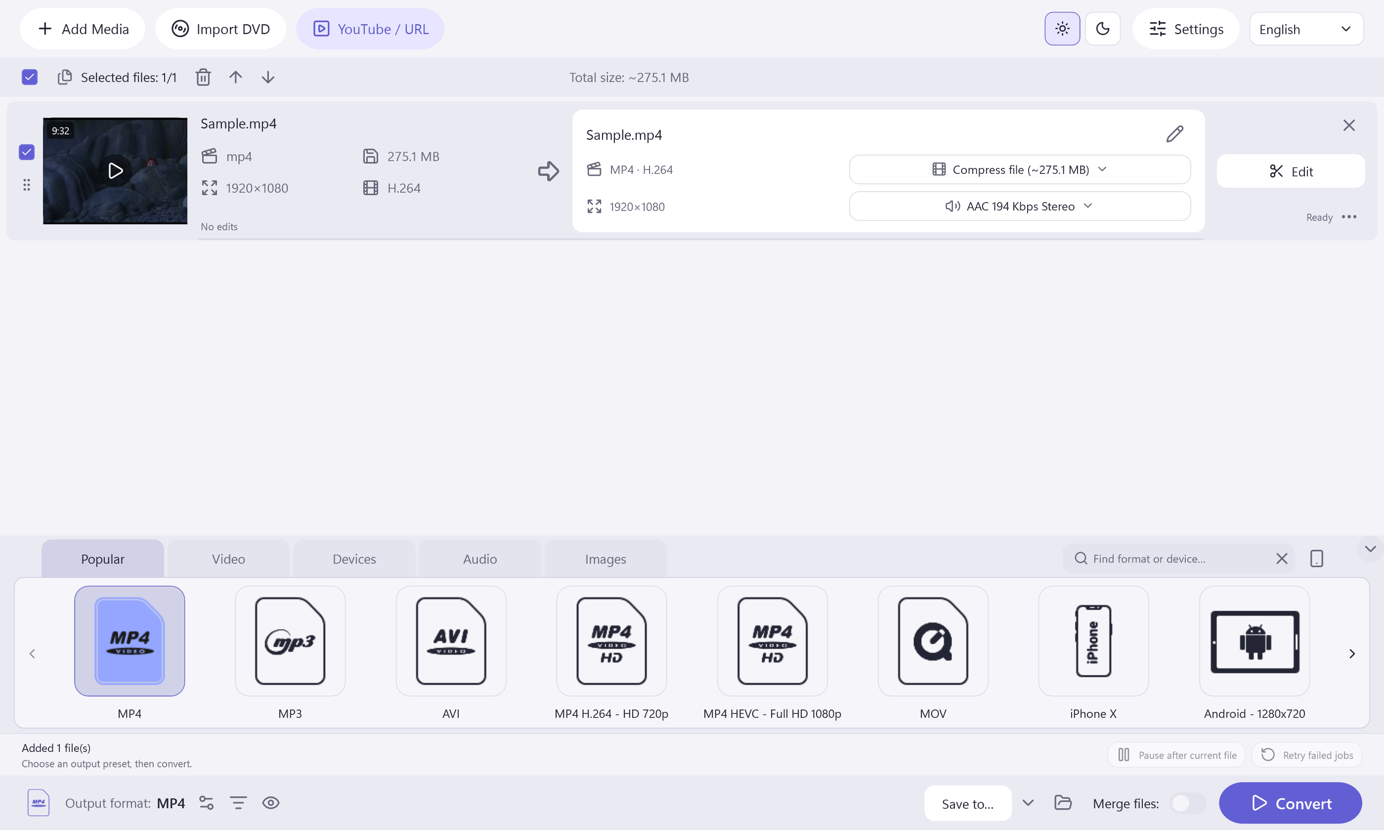 Actual Free Audio Video Converter Windows application interface
