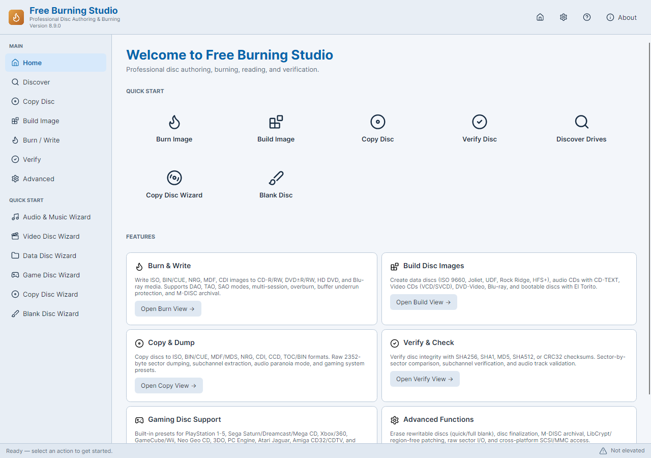 Actual Free Burning Studio Windows application interface